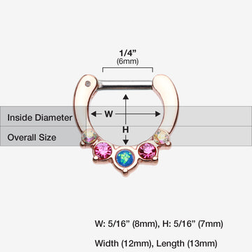 Detail View 1 of Rose Gold Opal Precia Septum Clicker-Fuchsia/Aurora Borealis